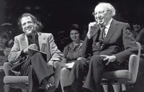  ?? MILWAUKEE SYMPHONY ?? Lukas Foss (left) and Aaron Copland (right) enjoy a moment in 1983 during the Milwaukee Symphony’s Aaron Copland Music Festival. Foss was MSO music director in the early 1980s.