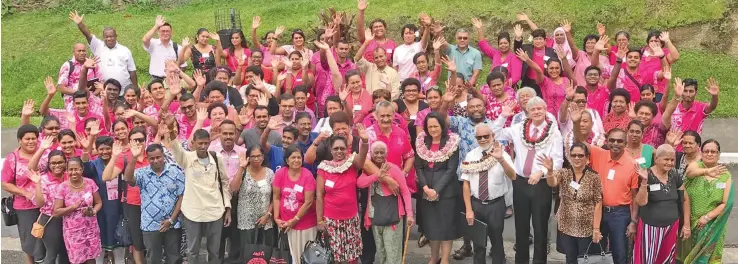  ?? Photo: Arishma Devi-Narayan ?? The Minister for Health and Medical Services Rosy Akbar with the organisers of the Fiji National University Pinktober Symposium along with some cancer survivors at FNU Pasifika Campus in Suva on October 27, 2017.