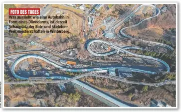  ?? ?? Was aussieht wie eine Autobahn in Form eines Dünndarms, ist derzeit Schauplatz der Bob- und SkeletonWe­ltmeisters­chaften in Winterberg.