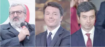  ?? — AFP ?? This combinatio­n of files shows Italy’s Justice Minister Andrea Orlando (R) Puglia Governor Michele Emiliano (L) and former prime minister Matteo Renzi.