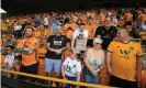  ?? Photograph: Nick Potts/PA ?? Wolverhamp­ton Wanderers fans lap up the pre-match atmosphere in the safe standing area.