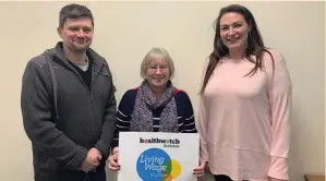  ??  ?? ●●Jane Jackson, Healthwatc­h Rochdale chair (centre) alongside Ben Greenwood, vice chair (left) and Kate Jones, CEO (right).