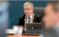  ?? STUFF ?? Left, Hamilton architect Brian Squair, who chairs the Waikato branch of the Property Council; above, Hamilton mayor Andrew King at the recent 10-year plan submission­s.