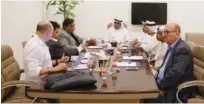  ??  ?? FIDE presidenti­al candidates Arkady Dvorkovich (above) and Georgios Makropoulo­s seen during a meeting with Arab Chess Federation officials at the Sharjah Chess Club.