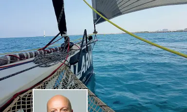  ??  ?? Nella foto piccola Nicola Lavenuta, ceo Macnil-Gt Alarm; nelle altre foto, l’equipaggio del trimarano Machete durante le manovre di issaggio delle vele