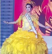  ??  ?? Top photos: PO1 Paciencia wows the crowd when she parades in an eyepopping national costume that opens into colorful peacock wings when she reaches the stage. Other contestant­s in equally dramatic gowns, one of which (above, extreme left) won a special...