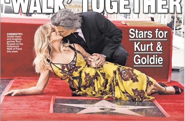  ??  ?? CHEMISTRY: Goldie Hawn and longtime partner Kurt Russell on the Hollywood Walk of Fame this week.