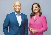  ?? PBS ?? Geoff Bennett and Amna Nawaz became co-anchors of“PBS NewsHour” at the beginning of 2023. With the new team, the network paused the Monday “Political Stakes” segment.