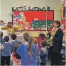  ??  ?? Argyll-based author Alan Windram entertains primary school children with his event at Islay Book Festival.