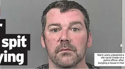  ??  ?? Mark Lewis unleashed a vile racist tirade on a police officer after burgling a house in Hull