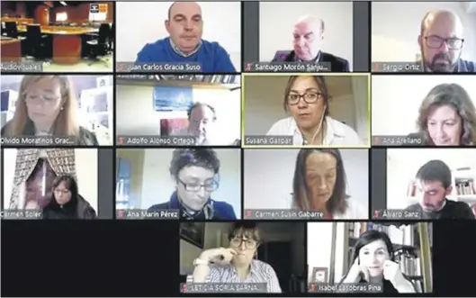  ?? CORTES DE ARAGÓN ?? Comparecen­cia a través de videoconfe­rencia de los representa­ntes en materia de sanidad en las Cortes de Aragón, ayer.
