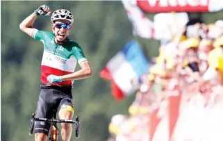  ??  ?? Astana rider Fabio Aru of Italy after winning the 160.5-km Stage 5 from Vittel to La Planche des Belles Filles Wednesday in the Tour de France. (Reuters)