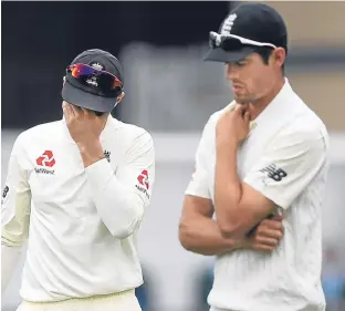  ??  ?? ■ Joe Root and Alastair Cook can’t disguise their feelings at Trent Bridge.