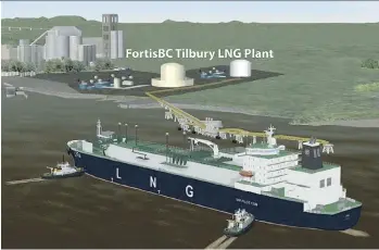  ?? WESPAC MIDSTREAM ?? An artist’s rendering depicts WesPac Midstream’s planned terminal to load LNG at Tilbury Island in Delta and ship it down the Fraser River to local and overseas markets.