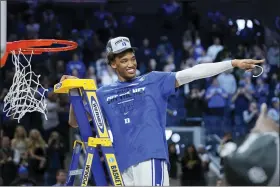  ?? MARCIO JOSE SANCHEZ — THE ASSOCIATED PRESS ?? Duke forward Wendell Moore Jr. celebrates after Duke defeated Arkansas in a college basketball game in the Elite 8round of the NCAA men’s tournament in San Francisco, Saturday, March 26, 2022.