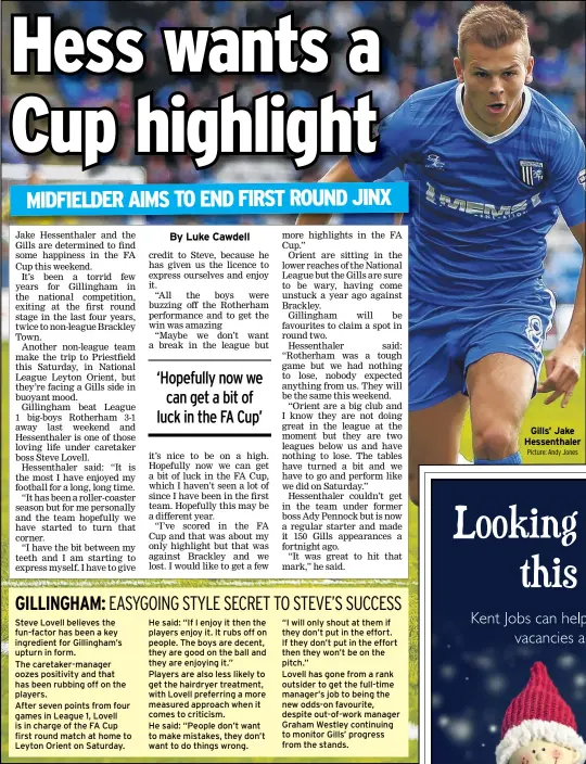  ?? Picture: Andy Jones ?? Gills’ Jake Hessenthal­er