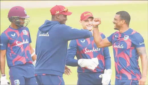  ??  ?? West Indies celebrate a wicket during an ‘inter-squad’ tour game.