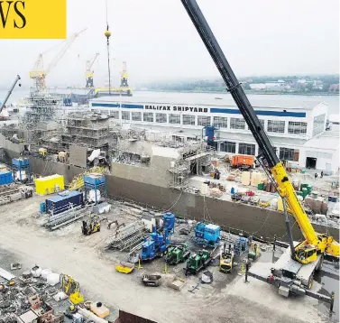 ?? ANDREW VAUGHAN / THE CANADIAN PRESS FILES ?? The Irving Shipbuildi­ng facility in Halifax. The government is planning to build 15 warships, starting in the next few years, which will replace Canada’s 12 aging Halifax-class frigates and already-retired Iroquois-class destroyers.
