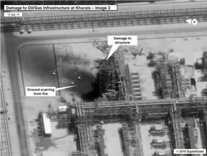  ?? Photograph: HO/AFP/Getty Images ?? A satellite image showing damage to the Khurais oil field in Saudi Arabia.