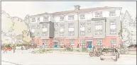  ?? Contribute­d photo ?? The renderings for the proposed four-floor walkup apartment building at 3 Hubbard Road in Wilton Center.