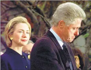  ?? Susan Walsh Associated Press ?? PRESIDENT CLINTON and wife Hillary in 1998. His impeachmen­t, and that of President Nixon, centered on attempts to cover up wrongdoing rather than on the deeds themselves.