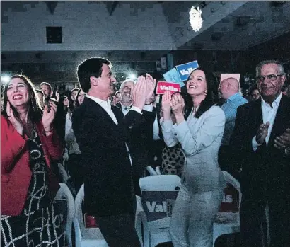  ?? ANA JIMÉNEZ ?? Valls estuvo acompañado de Inés Arrimadas en el acto central celebrado en el pabellón de la Vall d’Hebron