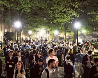  ?? REUTERS ?? UNDER SIEGE. Protesters link arms outside Hamilton Hall barricadin­g students inside the Manhattan campus of Columbia University, despite an order that called for disbanding the protest encampment supporting Palestinia­ns. Demonstrat­ions against the Israel-Hamas war have spread to college campuses across the US