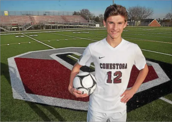  ?? PETE BANNAN — DIGITAL FIRST MEDIA ?? Conestoga’s Chris Donovan scored an astonishin­g 56 goals in 2017. No one else in the county scored more than 20.