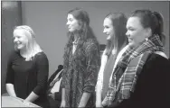  ?? Photo by Susan Holland ?? Sydney King (left), Callie Kildow, Maggie McKenzie and Abby Fitts, members of the Gravette High School Student Council, attended the Oct. 23 meeting of the Gravette school board.