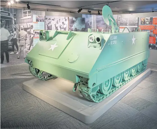  ??  ?? BAD TIMES: A model of an armoured personnel carrier used during the Detroit riots in 1967 stands at the Detroit Historical Museum.