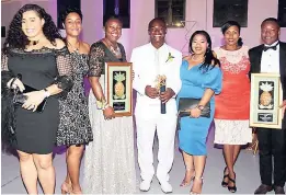  ??  ?? The Hyatt Ziva and Zilara team (from left): Karen Stephenson, wedding sales manager; Sophia Swaby, credit manager; Betty Ann Brown, director of human resources (rep for organisati­on champion at the event), Winston Jones, Pool and beach butler...