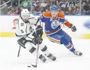 ?? CODIE MCLACHLAN/ THE CANADIAN PRESS ?? NHL.com says Drew Doughty and the Kings didn’t register one rebound try on the Oilers on Monday.