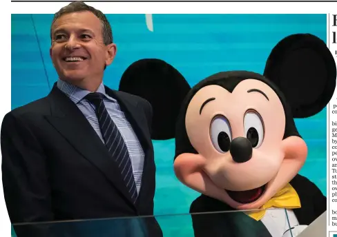  ??  ?? Disney – headed by CEO Bob Iger – will have to buy Sky if it buys Fox, said the UK Takeover Panel