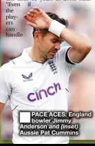  ?? ?? PACE ACES: England bowler Jimmy Anderson and (inset) Aussie Pat Cummins