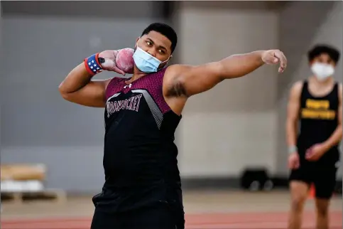  ?? File photos ?? Not only did Woonsocket junior Tarik Robinson-O’Hagan win the state shot put title and finish third in the weight throw, but he also earned a pair of All-America honors with a second-place finish in the weight throw and a third-place finish in the shot put at Adidas Indoor Nationals earlier this month.
