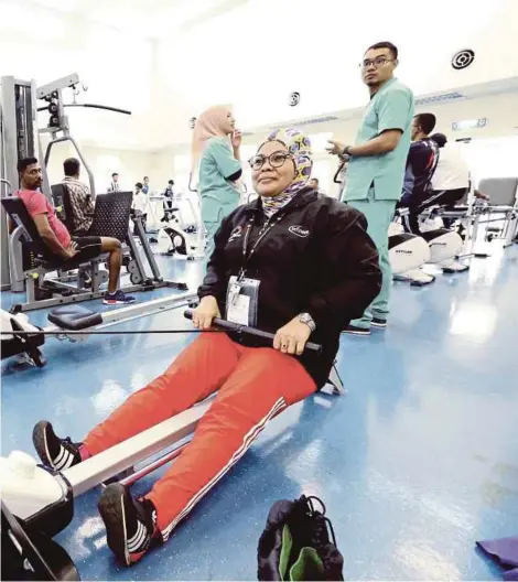  ??  ?? A patient working out at the Tun Abdul Razak Social Security Organisati­on Rehabilita­tion Centre.