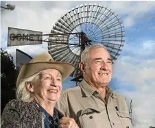  ?? Photo: Nev Madsen ?? STEEPED IN HISTORY: Jan Aderman-Horn and Dudley Horn at the dedication of their restored Comet windmill to the 11th Light Horse Regiment.