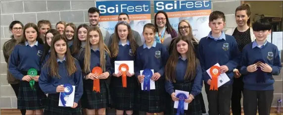  ??  ?? First and Second Year students who participat­ed in this year’s Coláiste Chraobh Abhann Scifest.