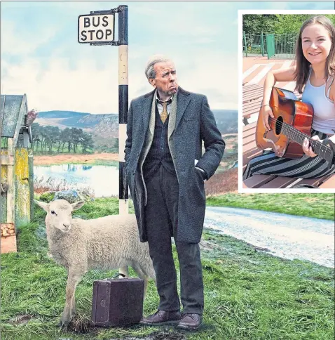  ??  ?? Caitlin Agnew at the Kelvingrov­e Bandstand in Glasgow, above. Her music features in The Last Bus, starring awardwinni­ng actor Timothy Spall, in the movie poster, left