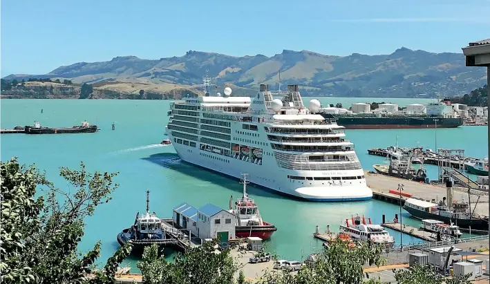  ??  ?? The Silver Muse looked particular­ly glamorous while berthed in Lyttelton Harbour.