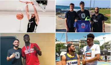  ?? (Courtesy) ?? MIKE KAUFMAN definitely get around all over the basketball map (clockwise, from top left), seen dunking at a Nike tournament in New York, posing with Deni Avdija in Israel and with NBA stars Giannis Antetokoun­mpo and Zion Williamson.