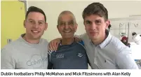  ??  ?? Dublin footballer­s Philly McMahon and Mick Fitzsimons with Alan Kelly