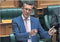  ??  ?? Help me out here . . . Michael Woodhouse speaks in the first reading debate on the Taxation (Covid19 Resurgence Support Payments and Other Matters) Bill.