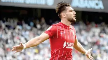  ?? Reuters ?? Sevilla’s Rafa Mir celebrates after scoring a goal against Celta during their Spanish League match on Sunday.