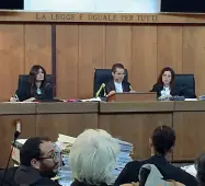  ??  ?? I giudici leccesi del processo con il rito orinario cominciato ieri a Lecce Alla sbarra l’ex gip di Trani, Michele Nardi