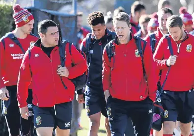  ?? Picture: Getty. ?? Liam Williams, right, and Jamie George, lead the Lions to training yesterday.