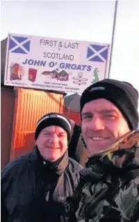  ??  ?? ●»Damian O’Connor and his dad Ray setting off from John O’Groats