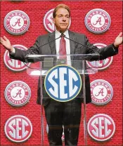  ?? CURTIS COMPTON / ATLANTA JOURNAL-CONSTITUTI­ON ?? Nick Saban’s Alabama, the defending national champion, received 61 out of 65 first-place votes in the coaches’ preseason poll.
