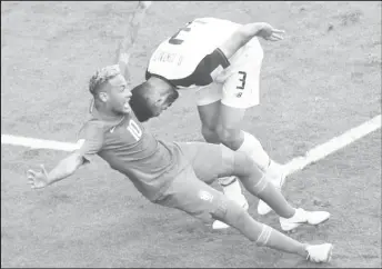  ??  ?? Costa Rica’s Giancarlo Gonzalez fouls Brazil’s Neymar in the penalty area before the penalty award is rescinded after referral to VAR (REUTERS/Lee Smith)