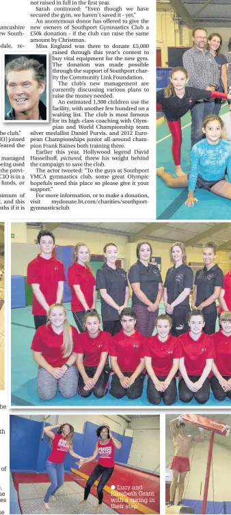  ??  ?? Members and staff at the Southport Gymnastic Club are delighted with the £5,000 donation,
Elizabeth chats to two of the young gymnasts,
while, one of the gymnasts tries out the pommel horse
Lucy and Elizabeth Grant with a spring in their step